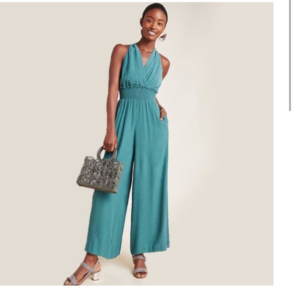 Anthropologie Deep Turquoise Pantsuit Sleeveless